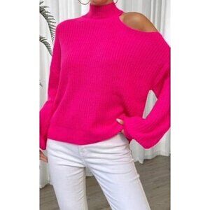 Hot Pink Cut Out Shoulder Sweater